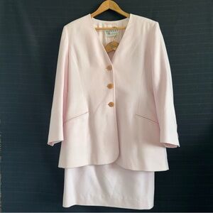 Jaegar Wool Silk Blend Pink 2 pc Skirt Suit Womens 10 Vintage British Luxury